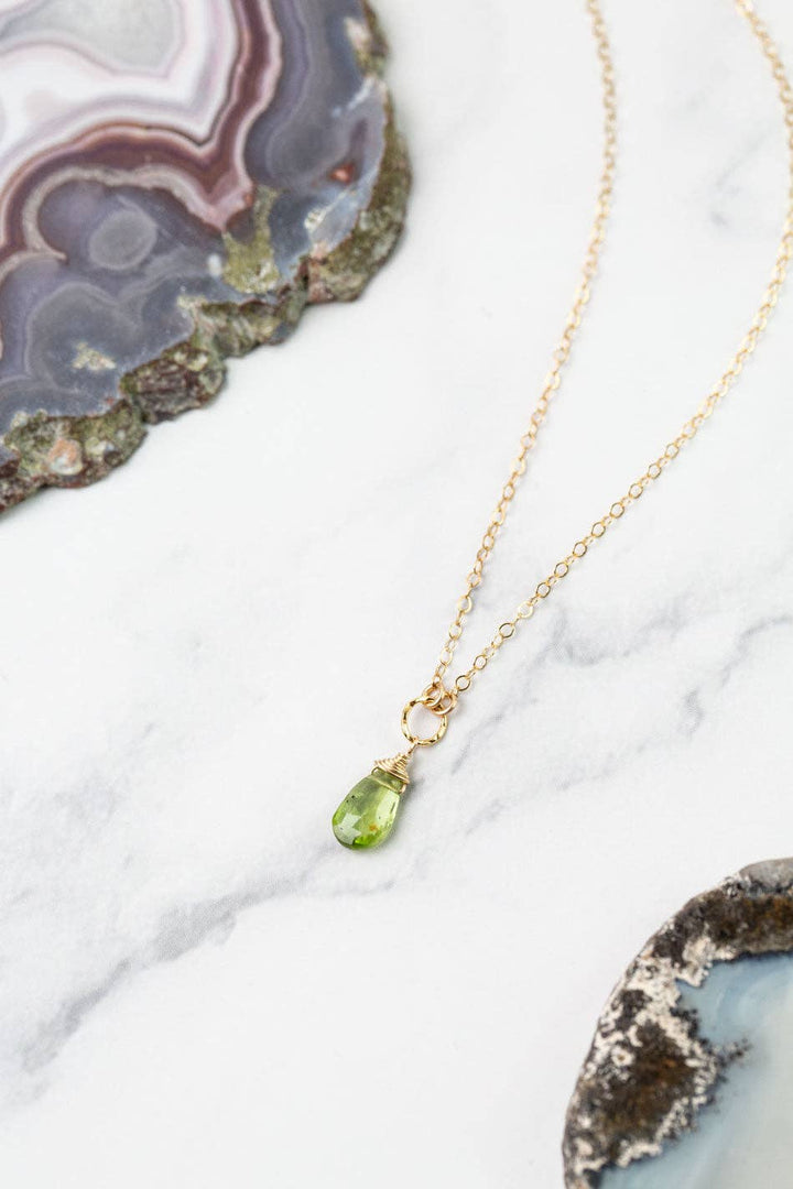 Birthstone August Gold Peridot Solitaire Drop Necklace