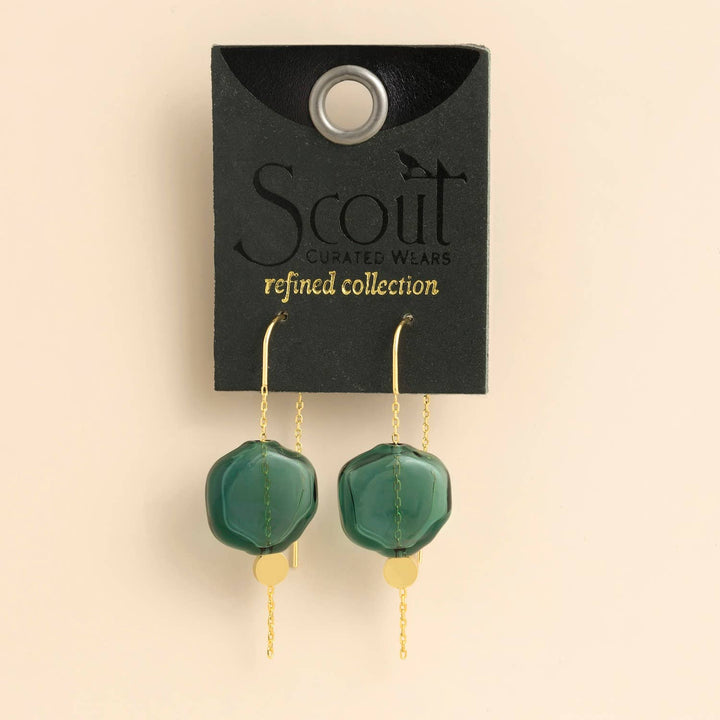 Teal + Gold Refined Glass Organic Threader Earrings