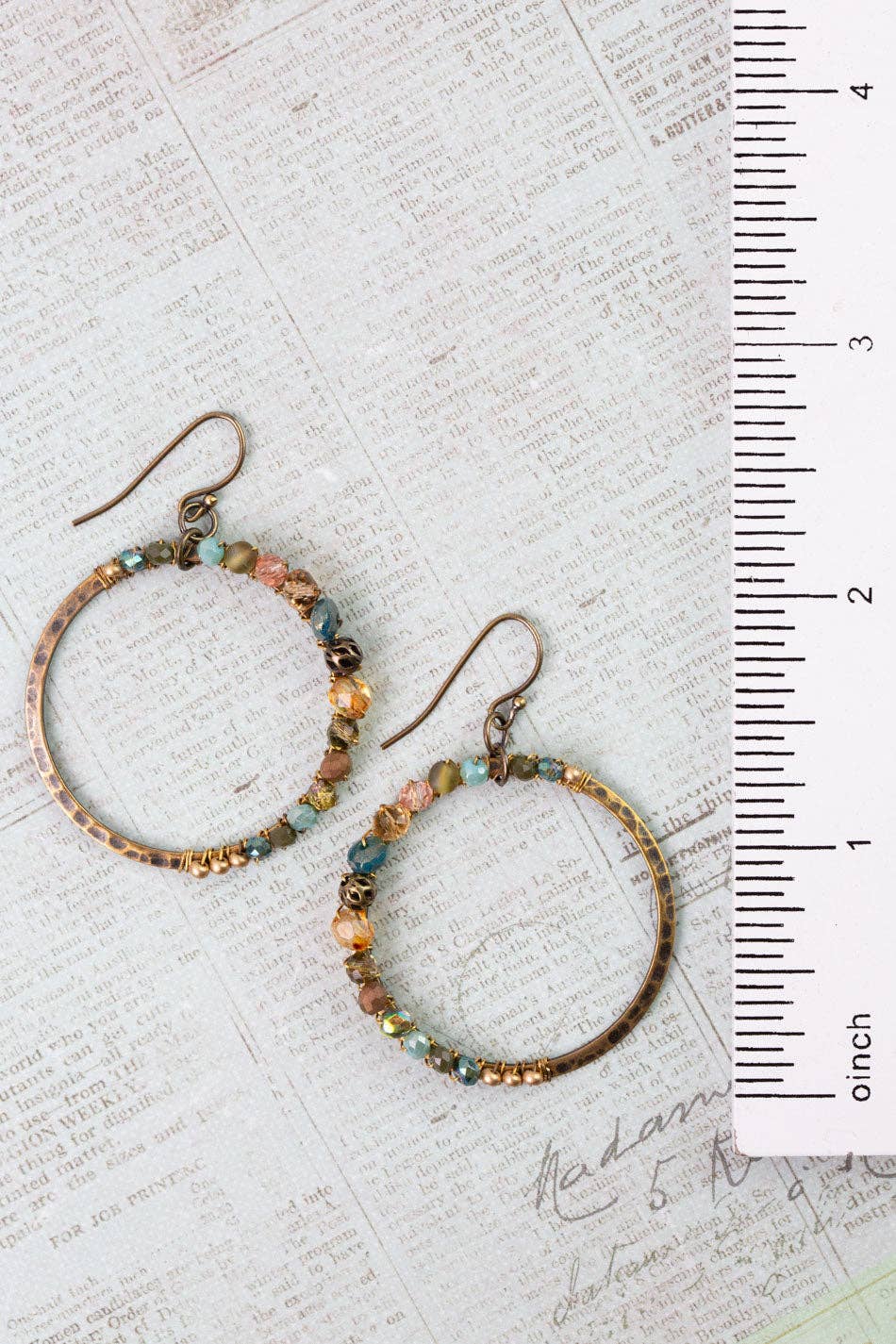 Crisp Autumn Czech Glass, Crystal Hoop Earrings
