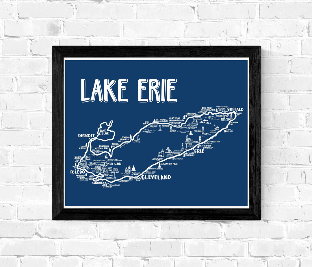 Lake Erie Map Blue Art Print