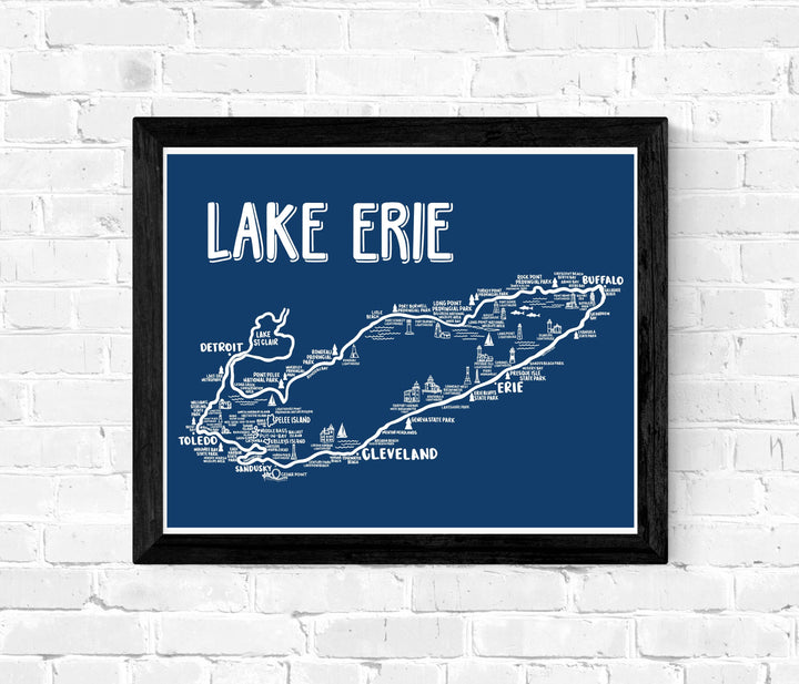 Lake Erie Map Blue Art Print