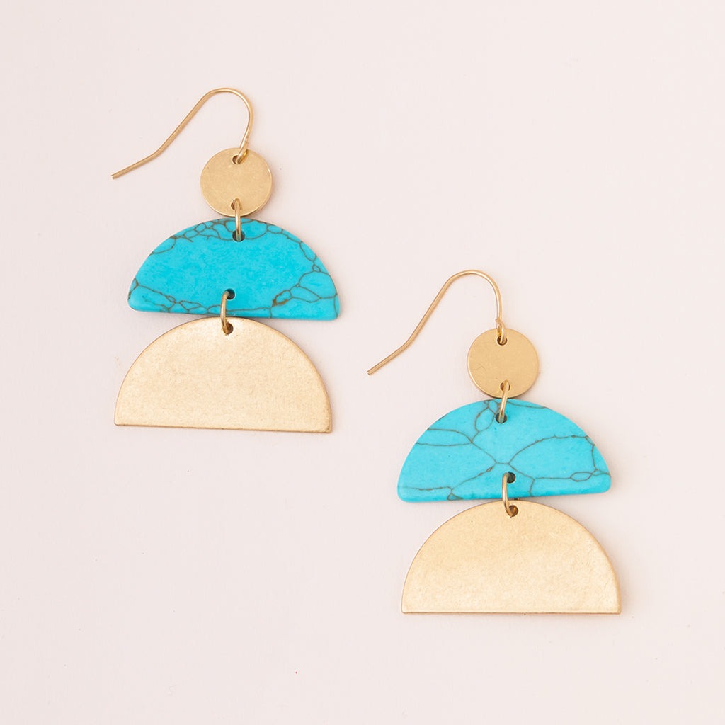 Stone Half Moon Earrings Turquoise Gold