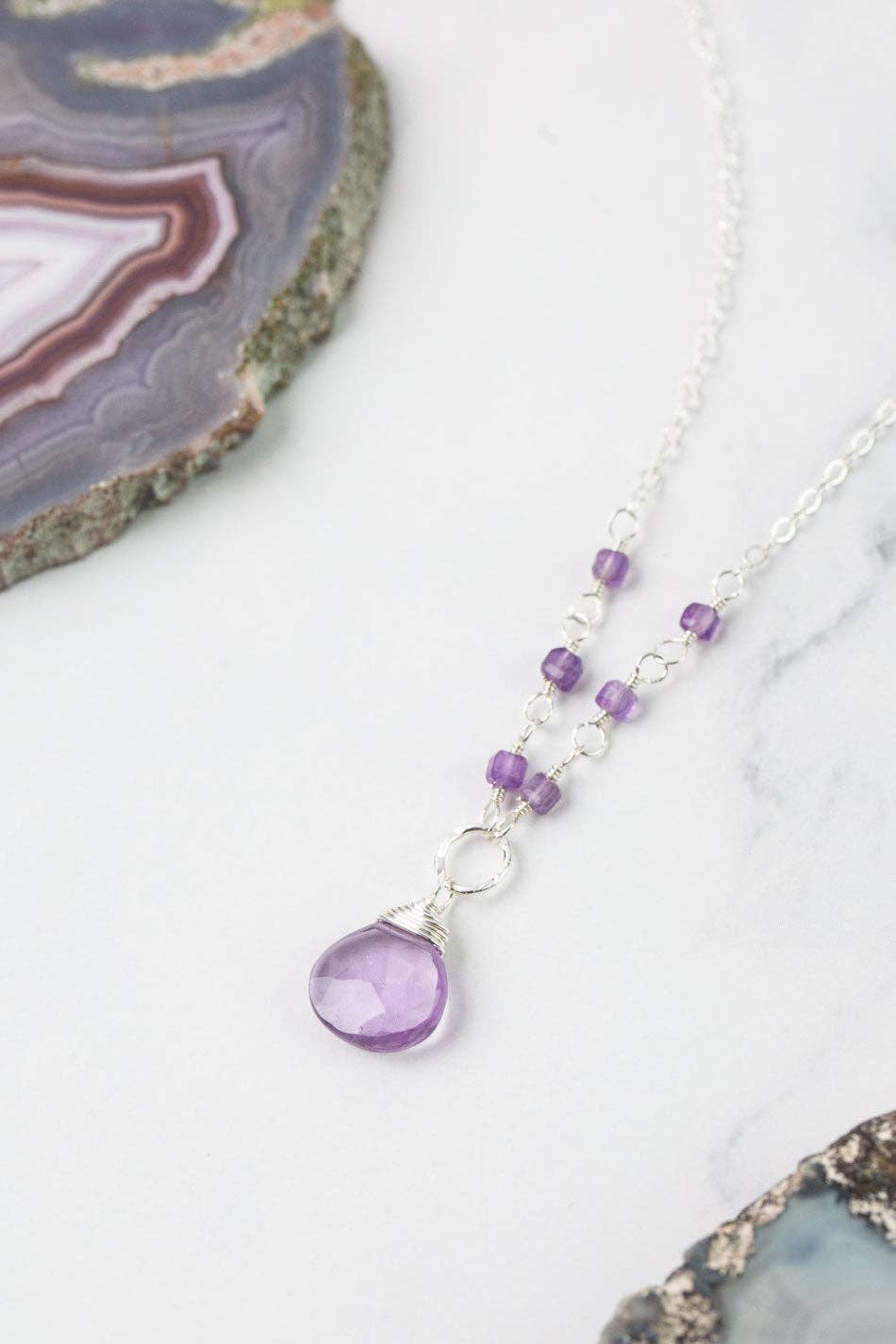 Birthstone February Silver Amethyst Necklace