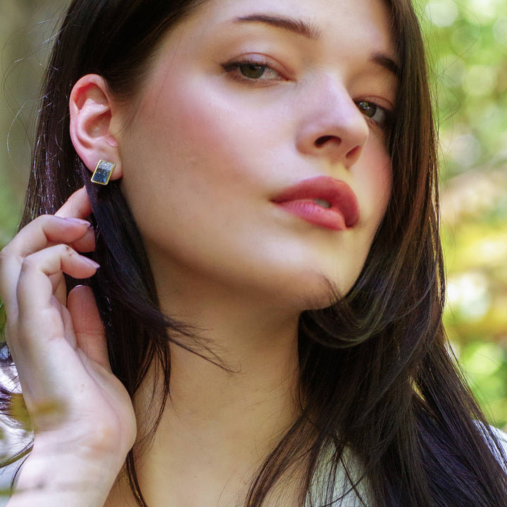 Ombré Rectangle Inlay Earrings: Turquoise