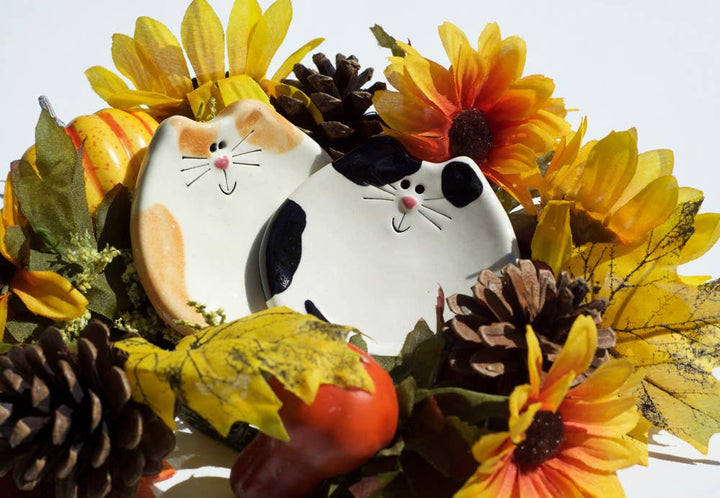 3" Cat Dish: White & Black Spots