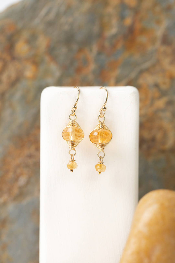 Birthstone November Gold + Citrine Herringbone Earrings