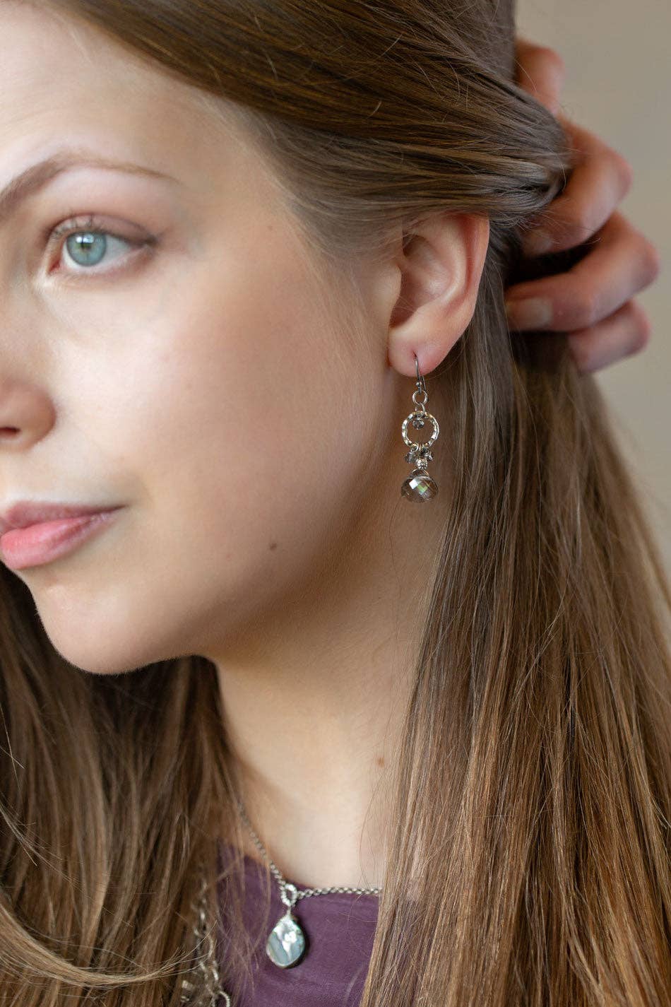 Windsor Castle Hammered Hoop Dangle Crystal Earrings