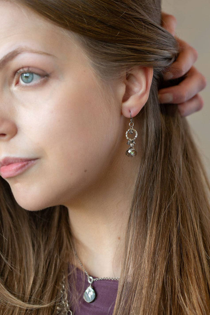 Windsor Castle Hammered Hoop Dangle Crystal Earrings