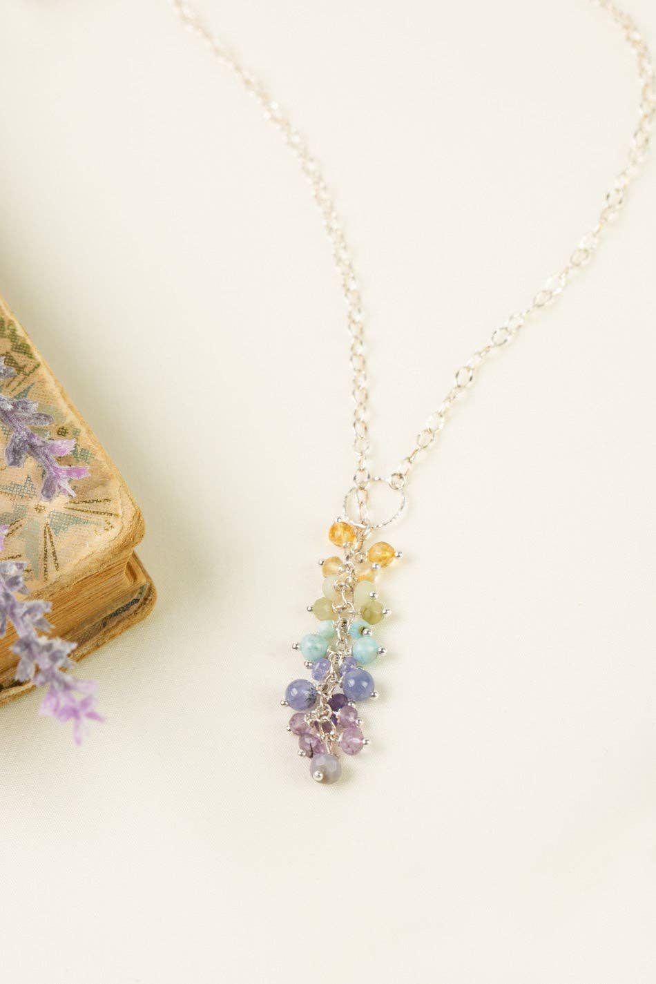 Sanctuary 15.5-17.5" Citrine, Amethyst, Larimar Cluster Necklace