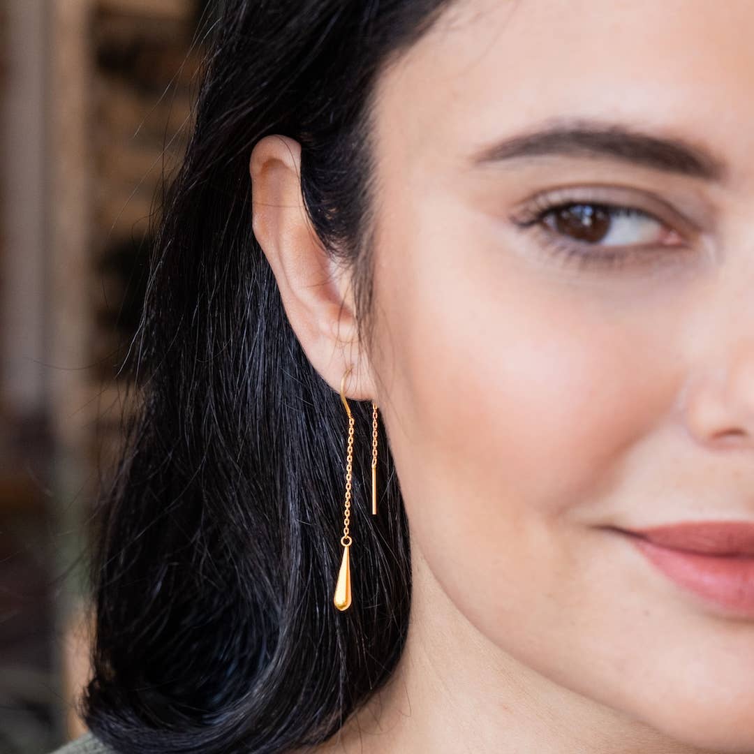 Gold Refined Teardrop Threader Earrings