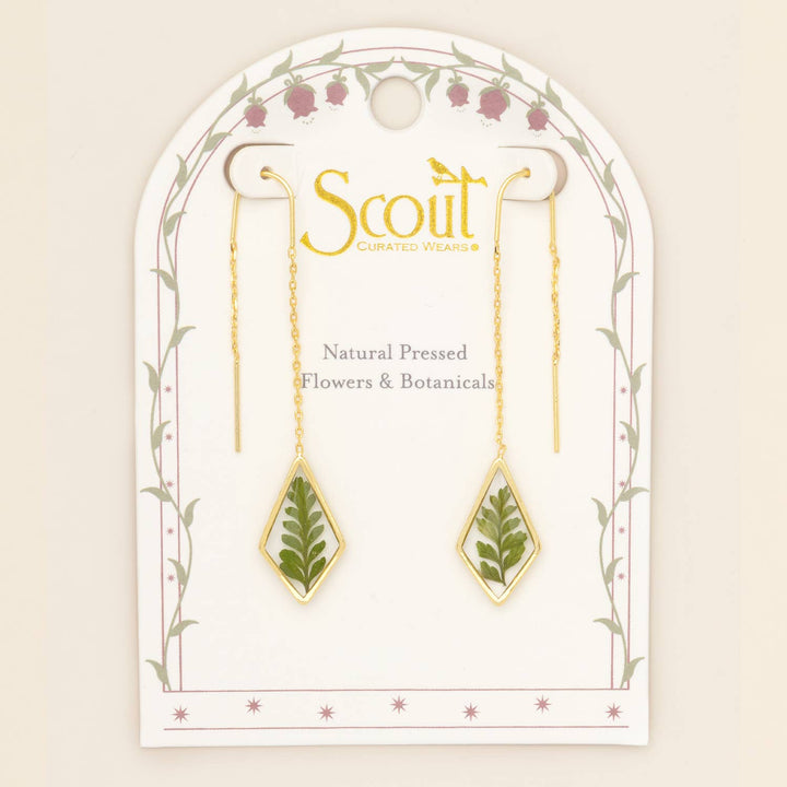 Pressed Flower Thread Earring - Green Bracken Fern/Gold