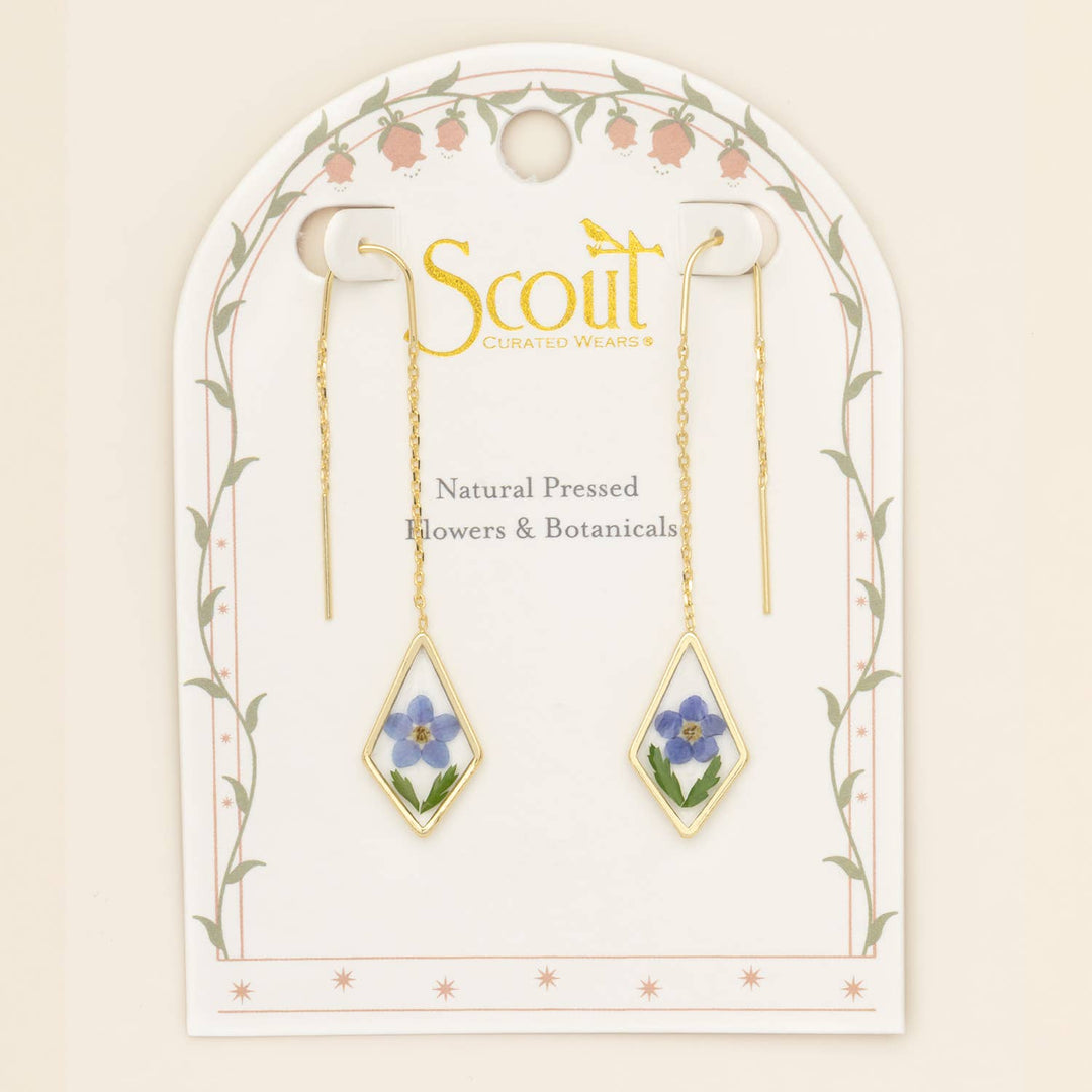 Pressed Flower Thread Earring - Blue Forget Me Not/Gold