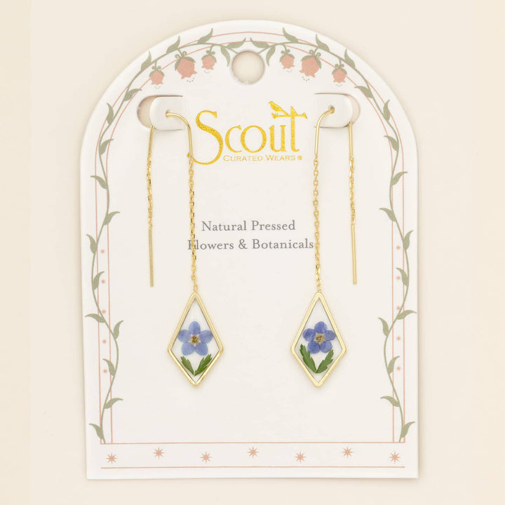 Pressed Flower Thread Earring - Blue Forget Me Not/Gold