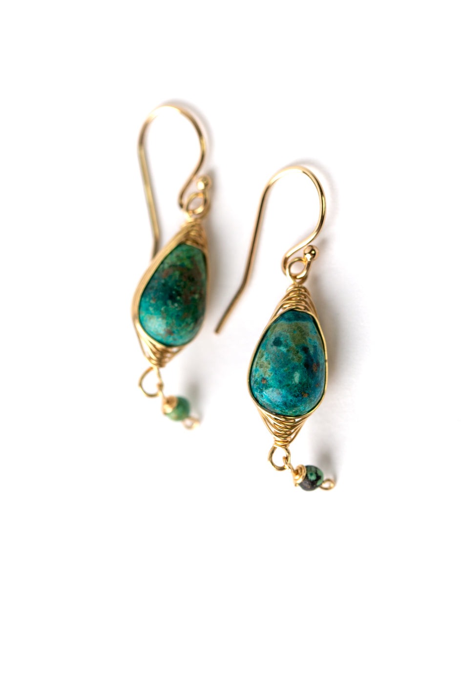 Gold Turquoise Herringbone Earrings