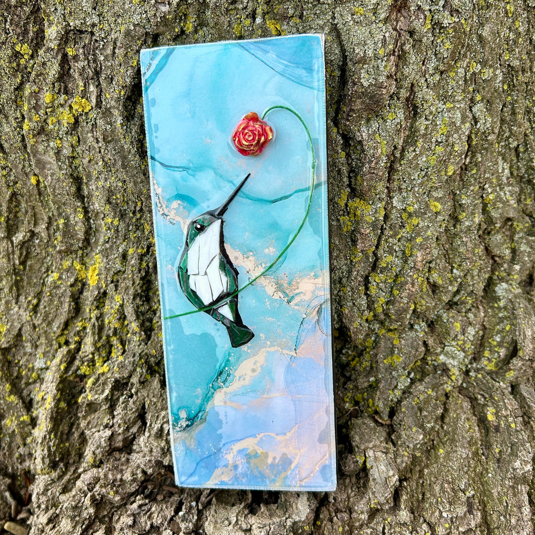 Hummingbird Mosaic Totem Turquoise + Blue