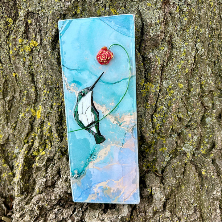 Hummingbird Mosaic Totem Turquoise + Blue