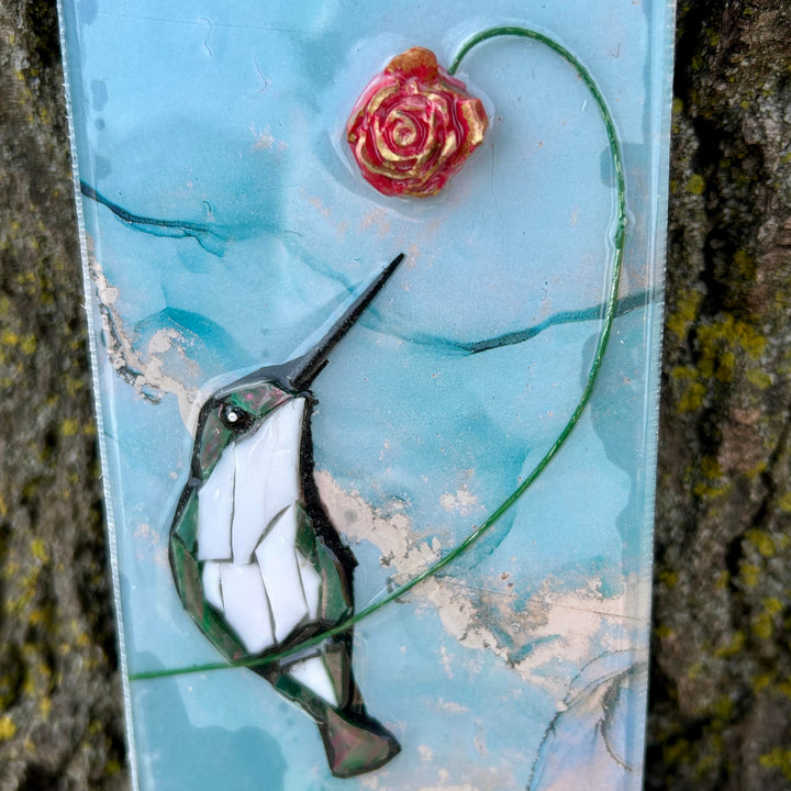 Hummingbird Mosaic Totem Turquoise + Blue