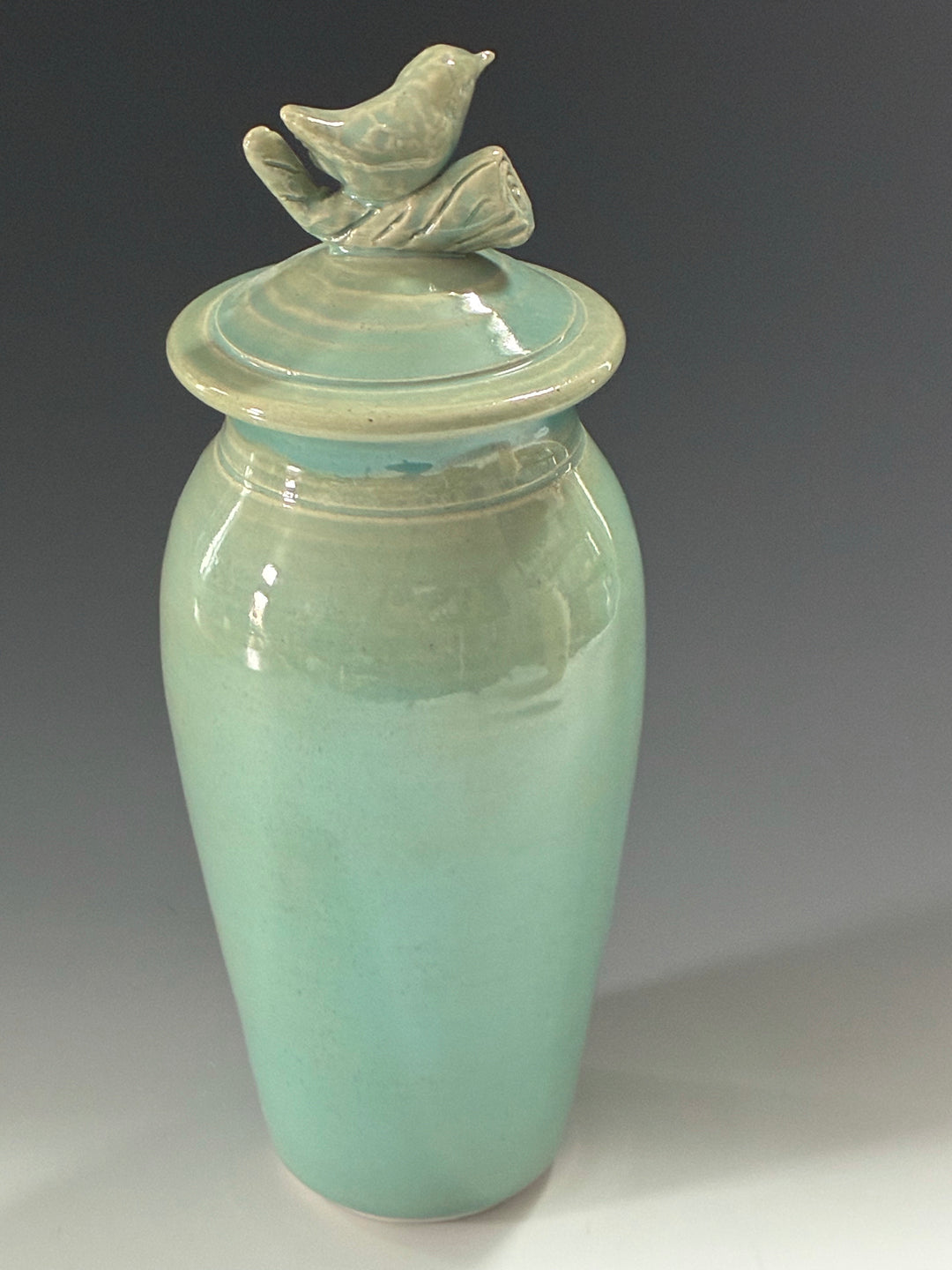 Tall Turquoise Gloss Bird Jar