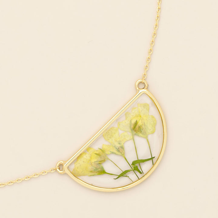 Pressed Flower Necklace Yellow Baby's Breath + Gold