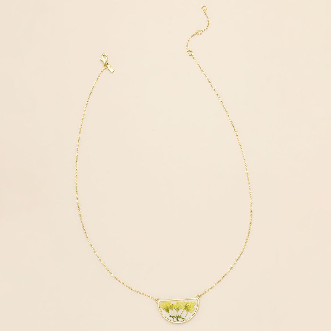Pressed Flower Necklace Yellow Baby's Breath + Gold