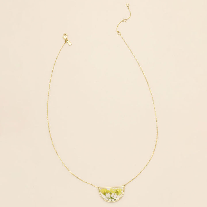 Pressed Flower Necklace Yellow Baby's Breath + Gold