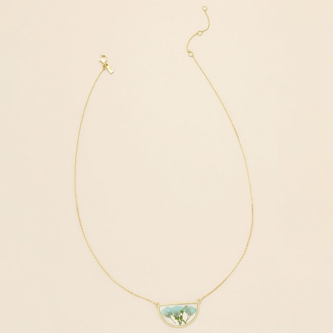 Pressed Flower Necklace Blue Baby's Breath Gold