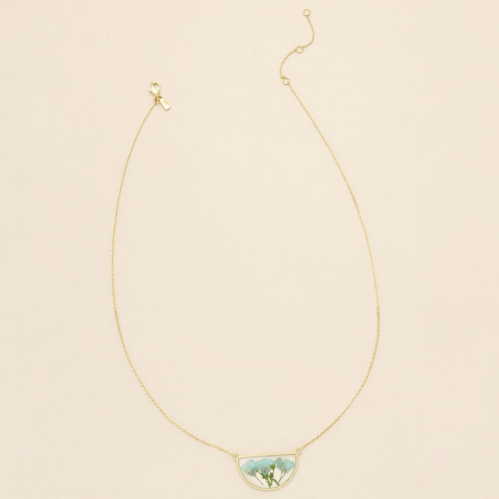 Pressed Flower Necklace Blue Baby's Breath Gold