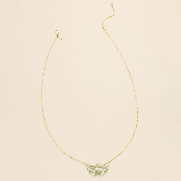 Pressed Flower Necklace Green Peppergrass + Gold