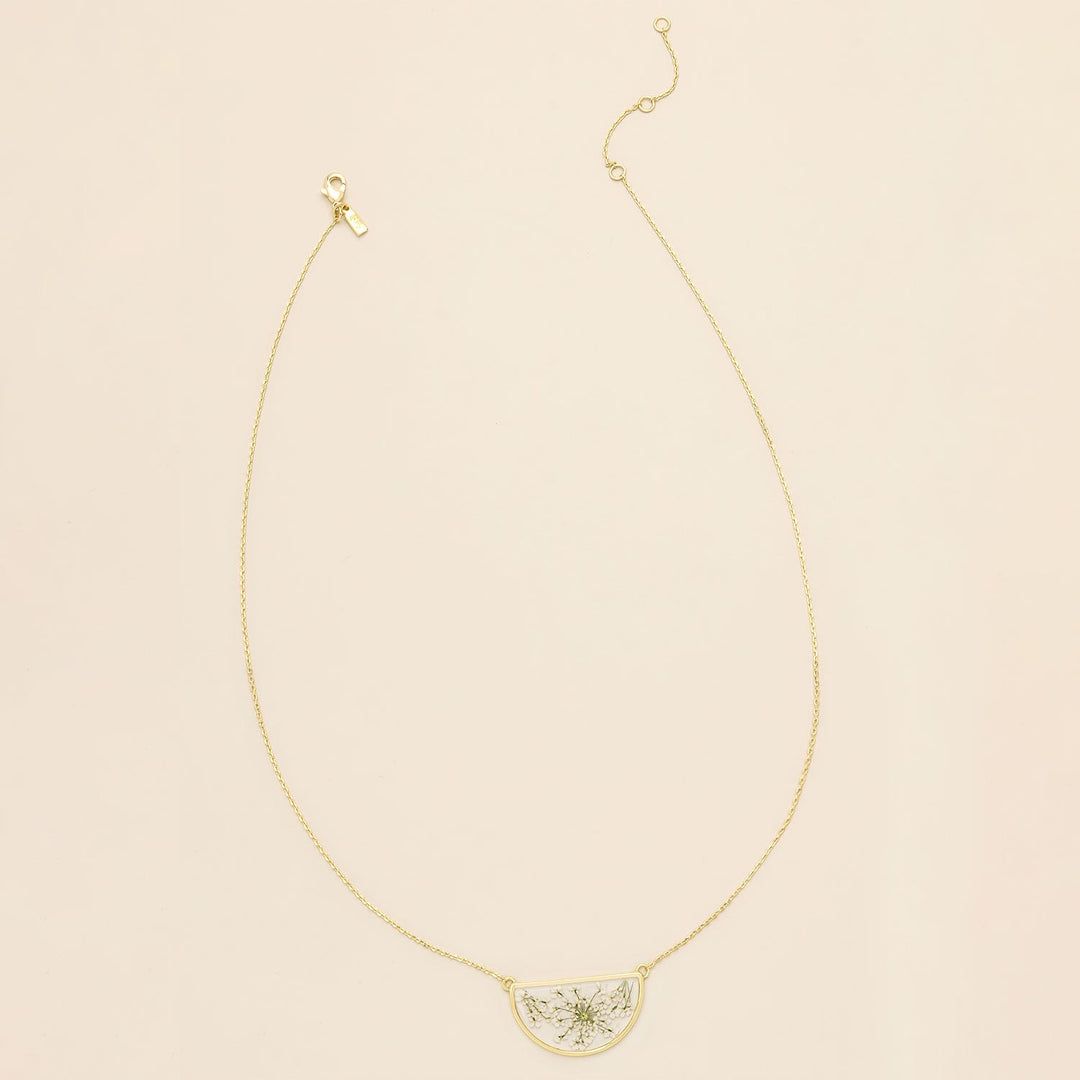 Pressed Flower Necklace White Lace Flower + Gold
