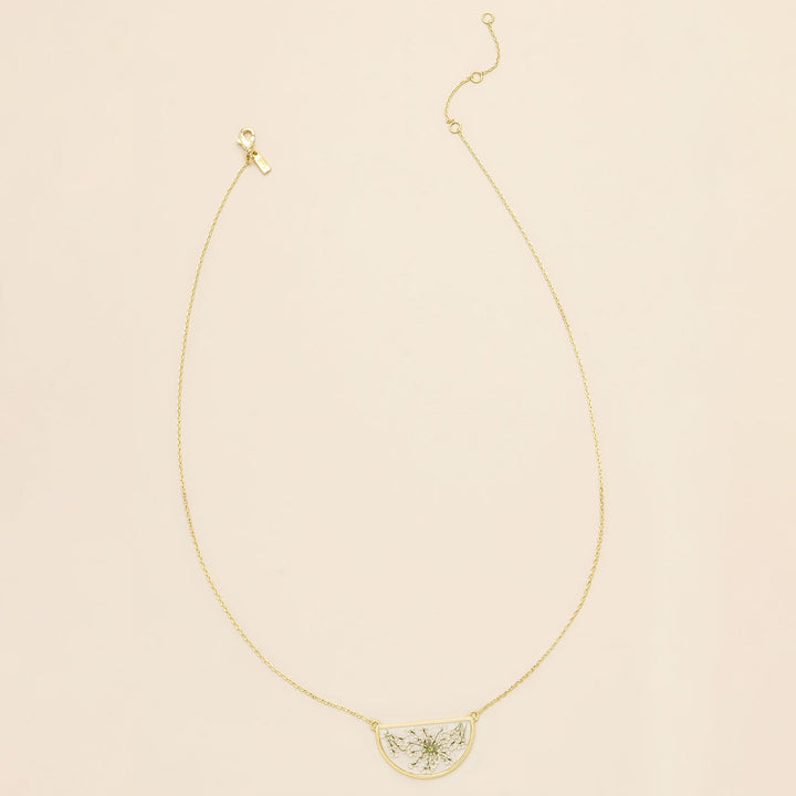Pressed Flower Necklace White Lace Flower + Gold