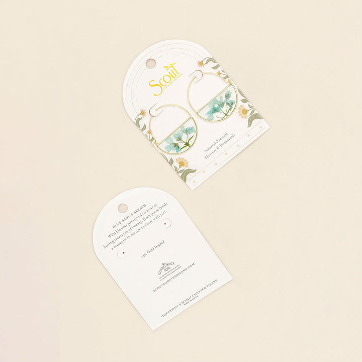 Pressed Flower Hoop Earring Blue Baby's Breath Gold