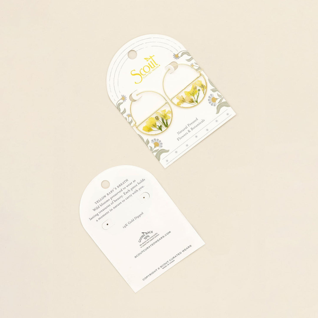 Pressed Flower Hoop Earring Yellow Baby's Breath Gold