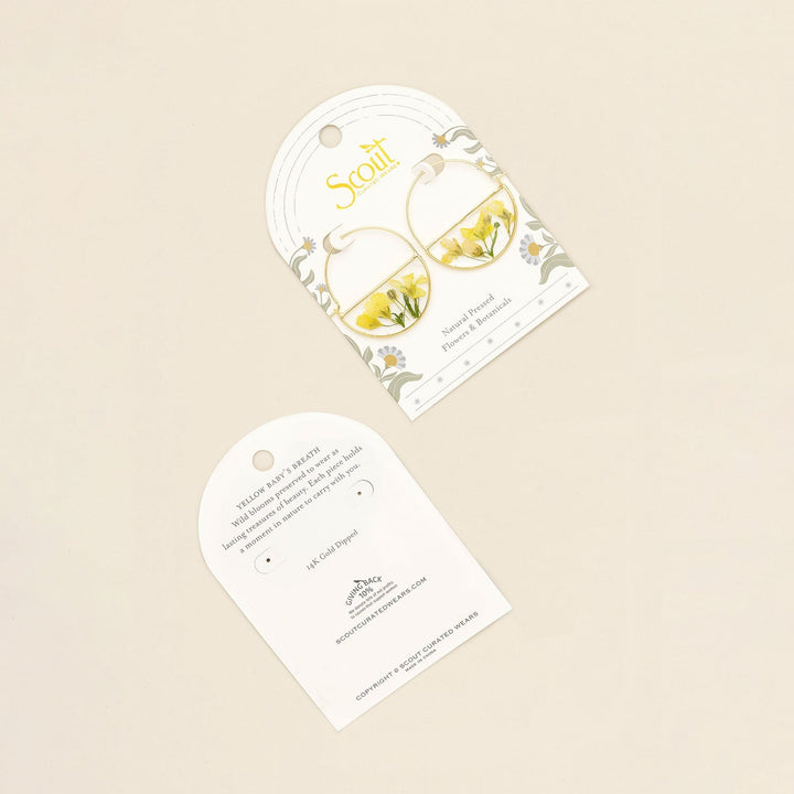 Pressed Flower Hoop Earring Yellow Baby's Breath Gold
