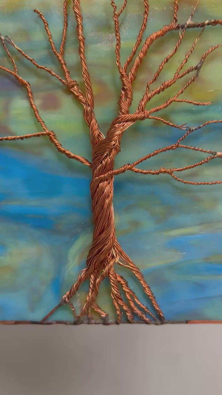Wired Tree on Stained Glass Panel