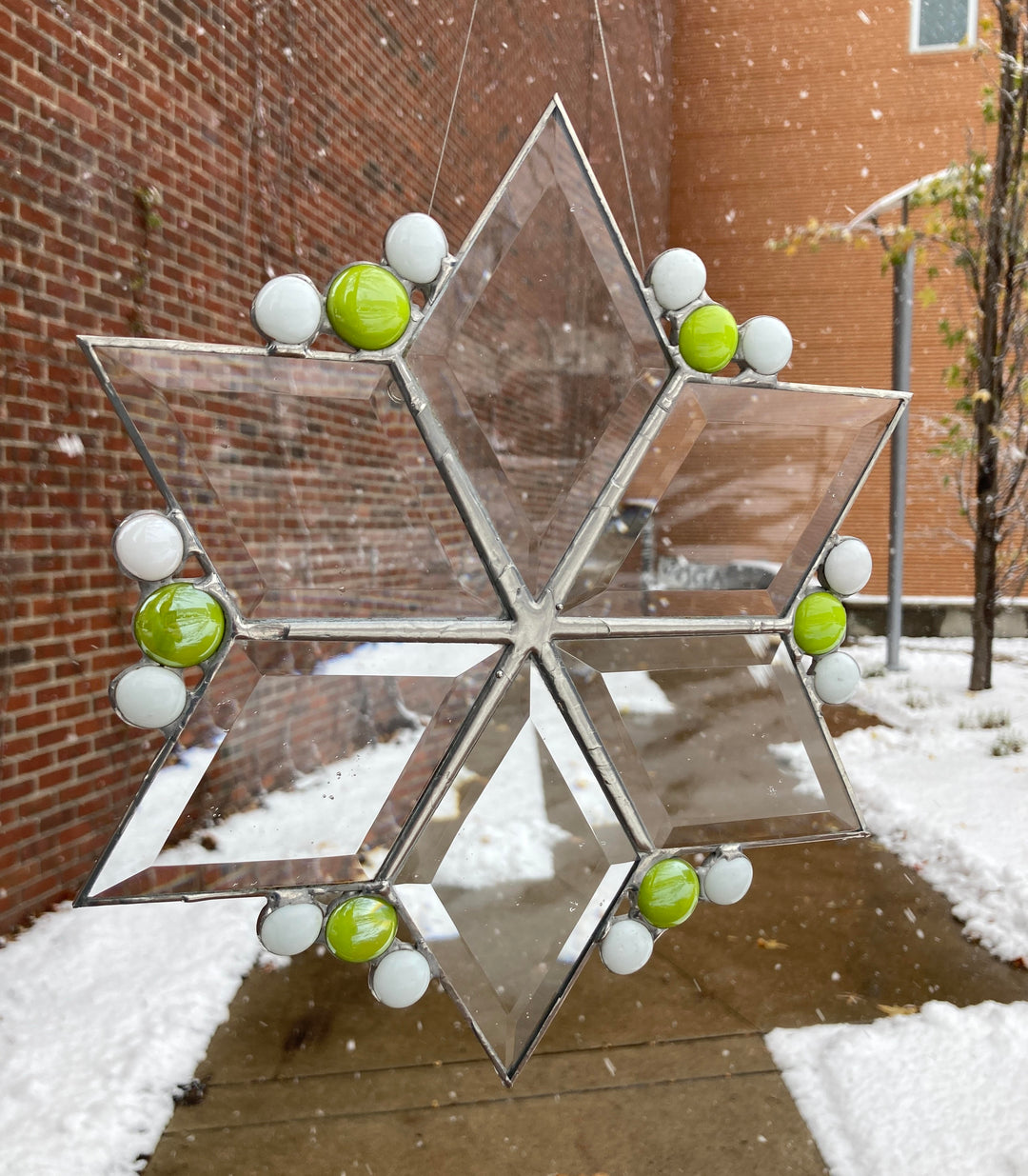 Beveled Glass Star With Green