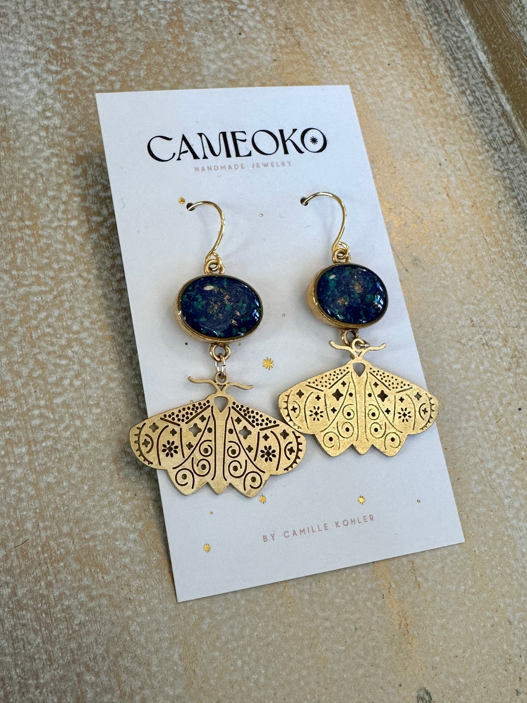 Moth Dangle Earrings Amazonite + Gold Leaf