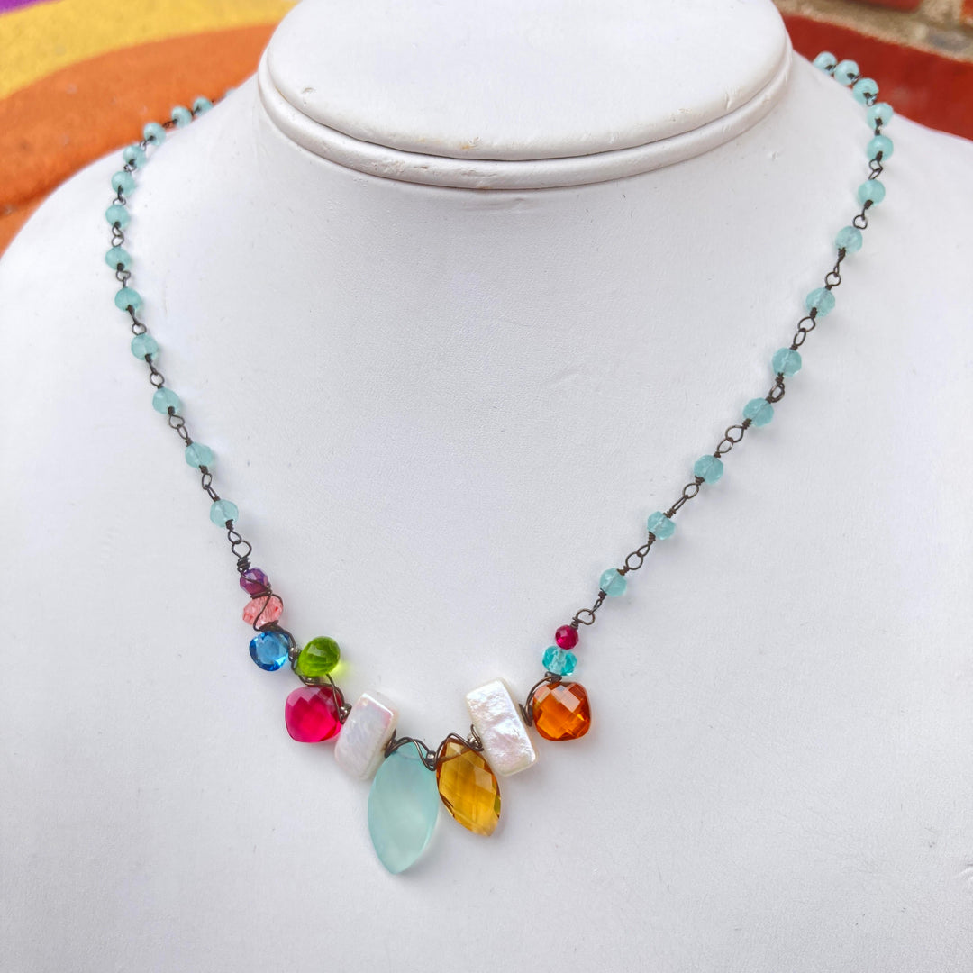 Mixed Shapes Chalcedony Bar Necklace