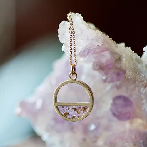 Petite Half Moon Necklace Amethyst Gold