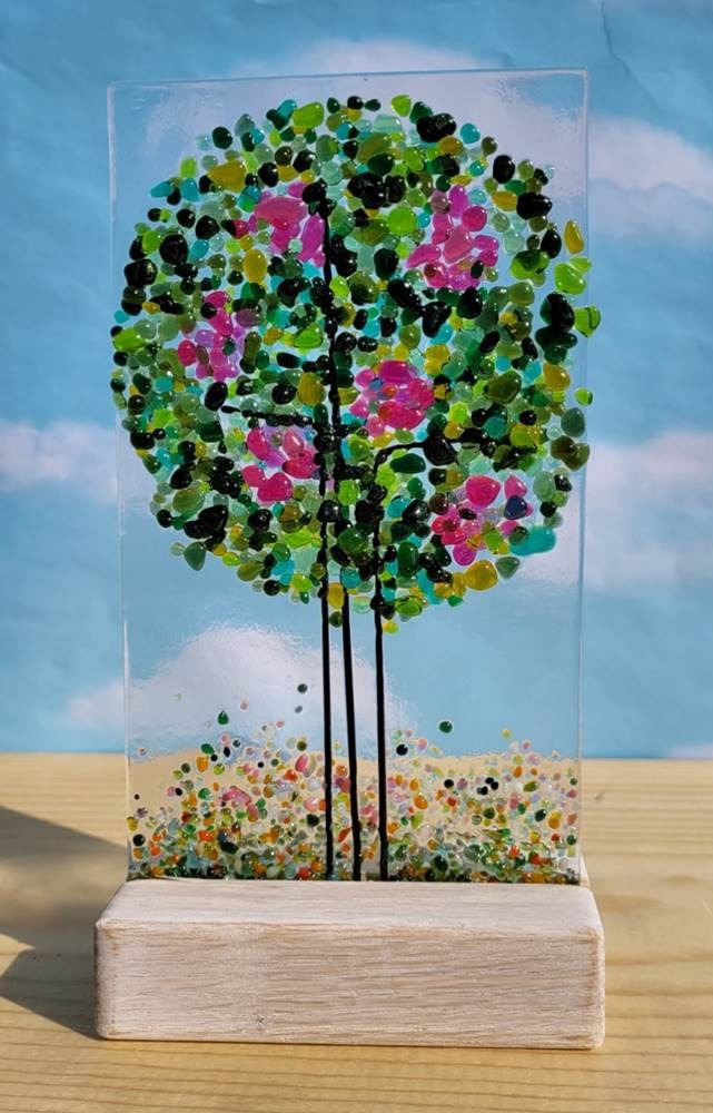 Spring Tree Glass Panel + Oak Stand
