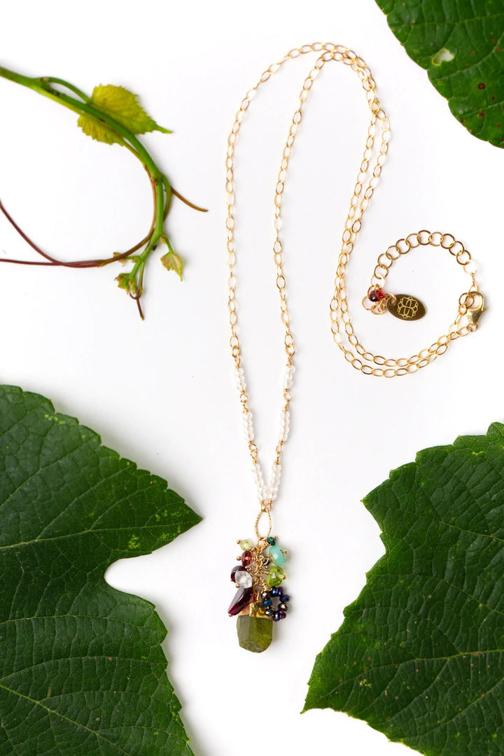 Vineyard Green Garnet, Red Garnet, Peridot Cluster Necklace