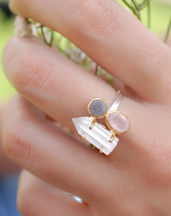EXTRAVAGANT ROSE QUARTZ RING WITH A GOLDEN BUG – sloan/hall