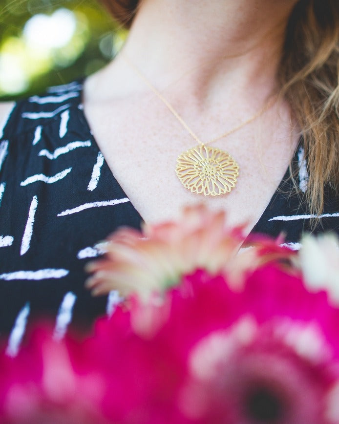 Gerber Daisy Flower Necklace Gold