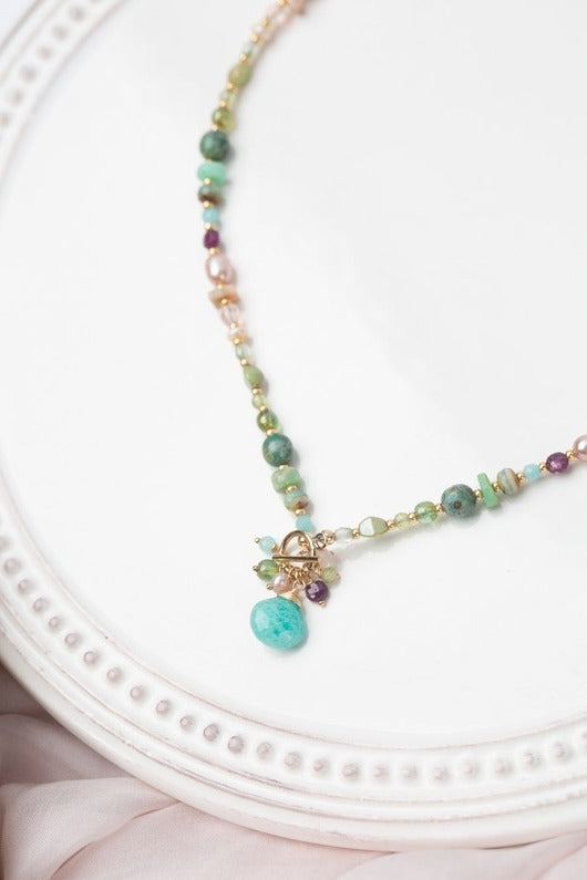 Hope Collage Necklace Pearl, Ruby, Czech Glass + Amazonite