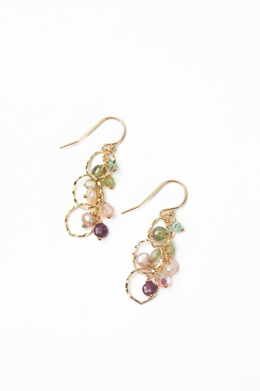 Hope Cluster Earrings Ruby, Pearl + Amazonite