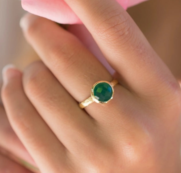 Leticia Ring Green Onyx Gold Plated