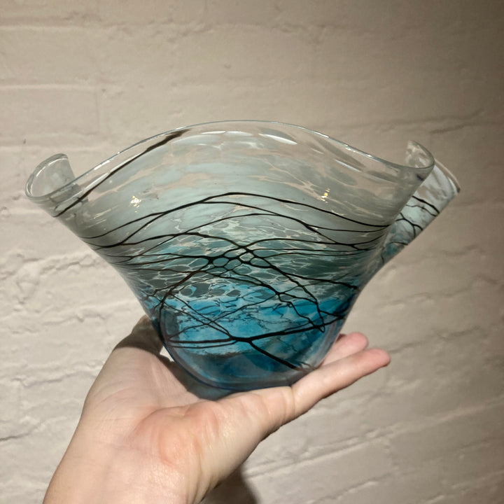 Lightning Vase Aqua Bowl Fluted Small