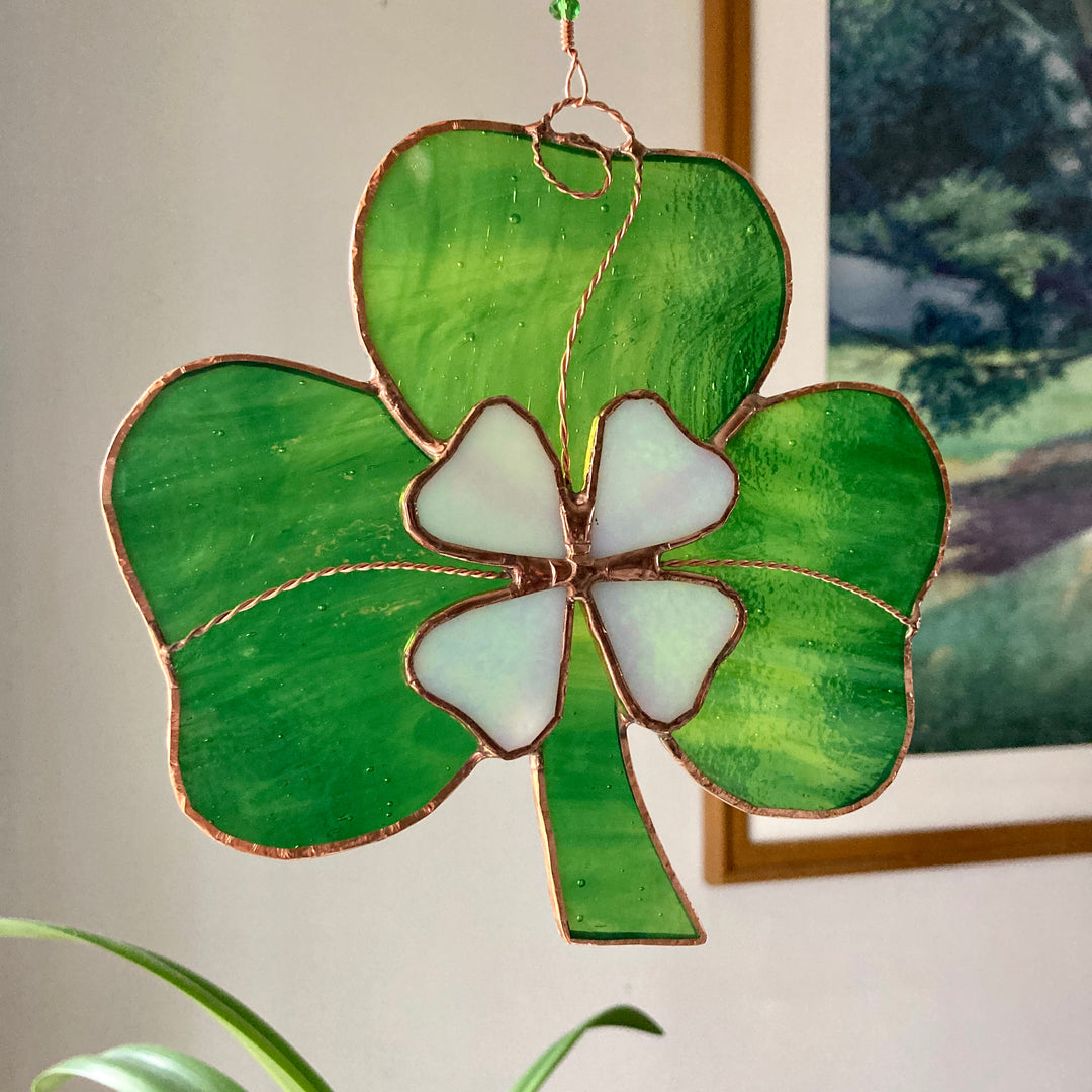 7" Shamrock With Flower Stained Glass