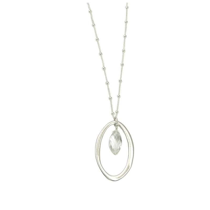 Oval Rock Crystal Necklace Silver
