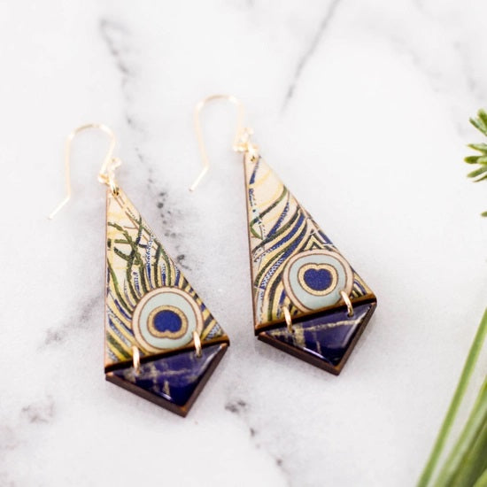 Peacock Feather 2 Triangle Earrings