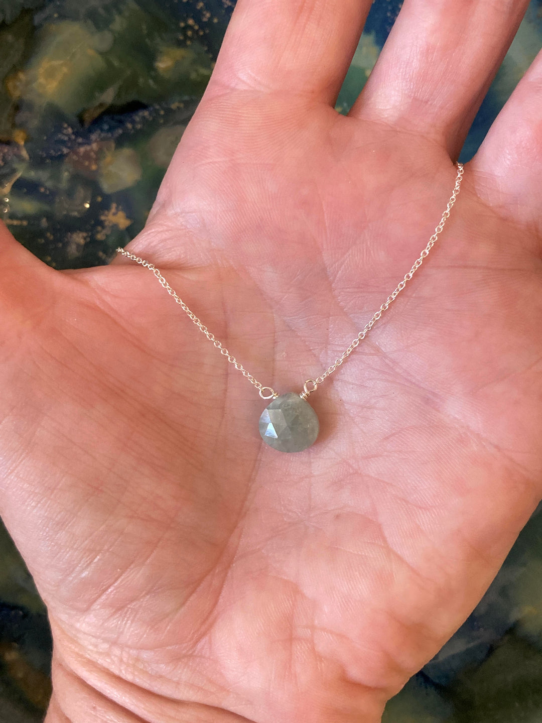 16" Silver Necklace Aquamarine
